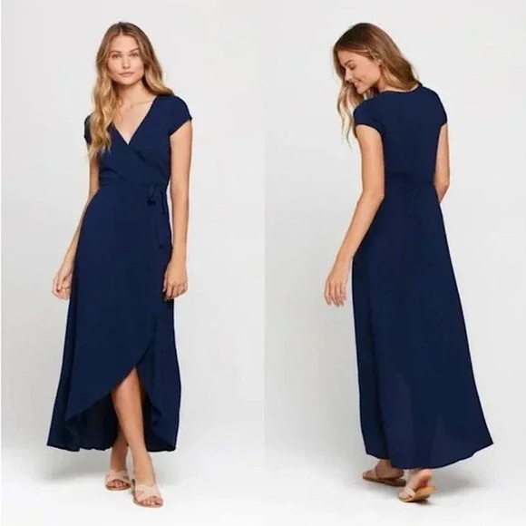L*Space Blue Dress Wrap Goa Maxi In Midnight Blue V neck Side Tie Size Large - Picture 7 of 7